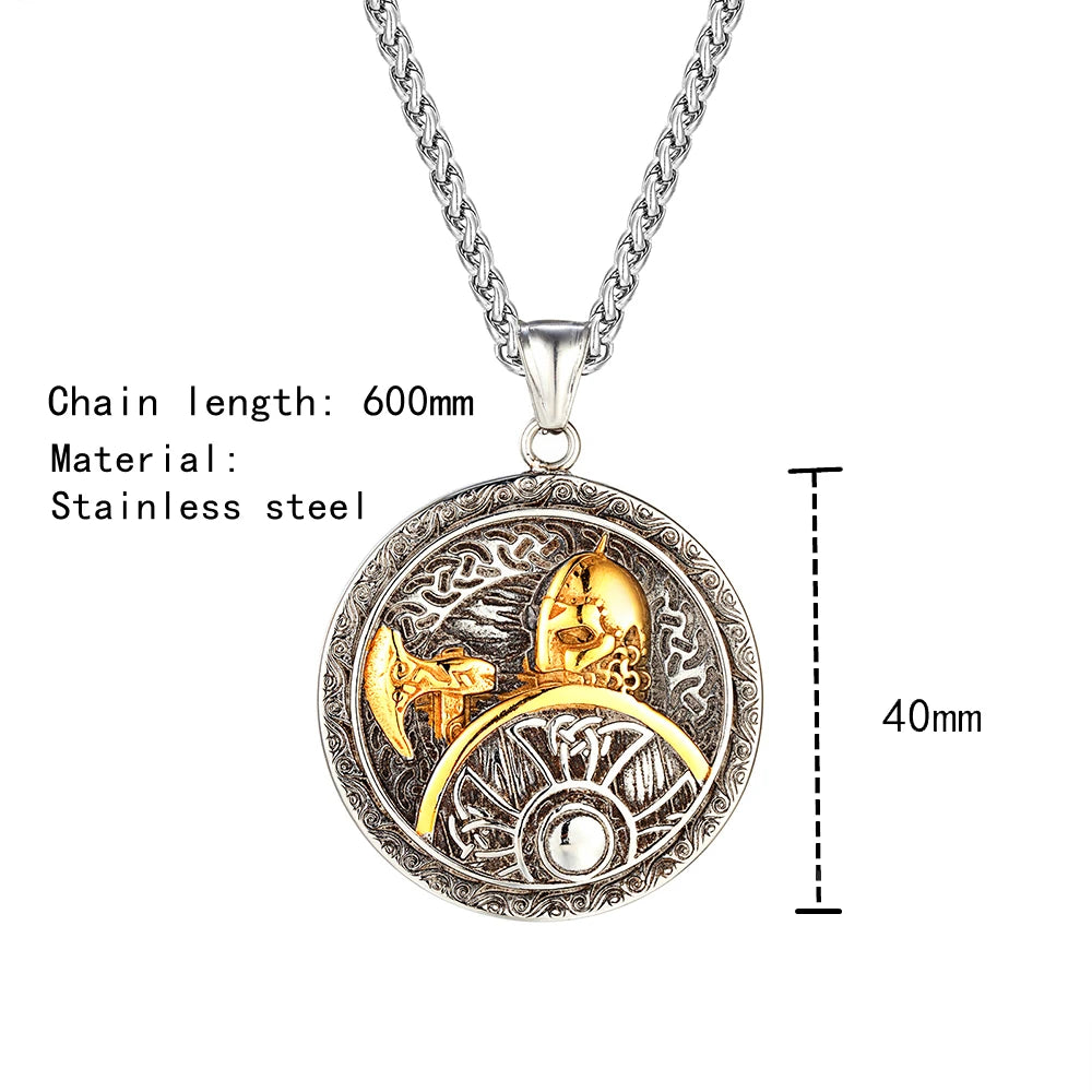Spartan Warrior Axe Pendant Necklace — Gold-Tone Steel