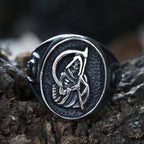 Gothic Death Scythe Skull Signet Ring — Stainless Steel