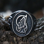 Gothic Death Sickle Skull Ring Men Death Scythe Stainless Steel Biker Ring Vintage Male Punk Skull Signet Ring Gift for Him