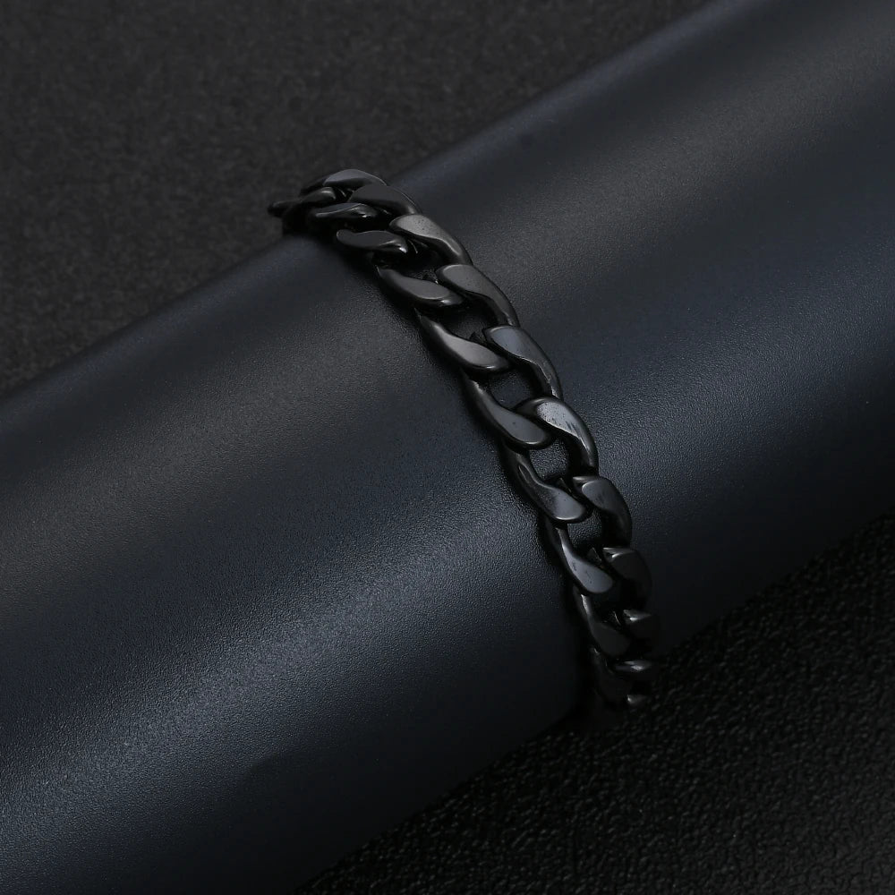 Black Chain Necklace Bracelet Set 8mm — Stainless Steel