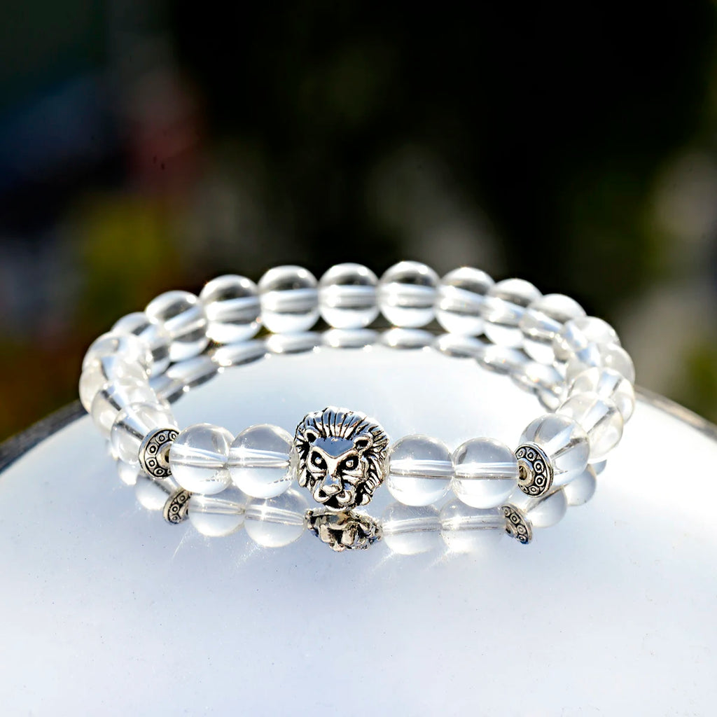 Classic Lion Head Beaded Bracelet — Black Matte & Color Beads