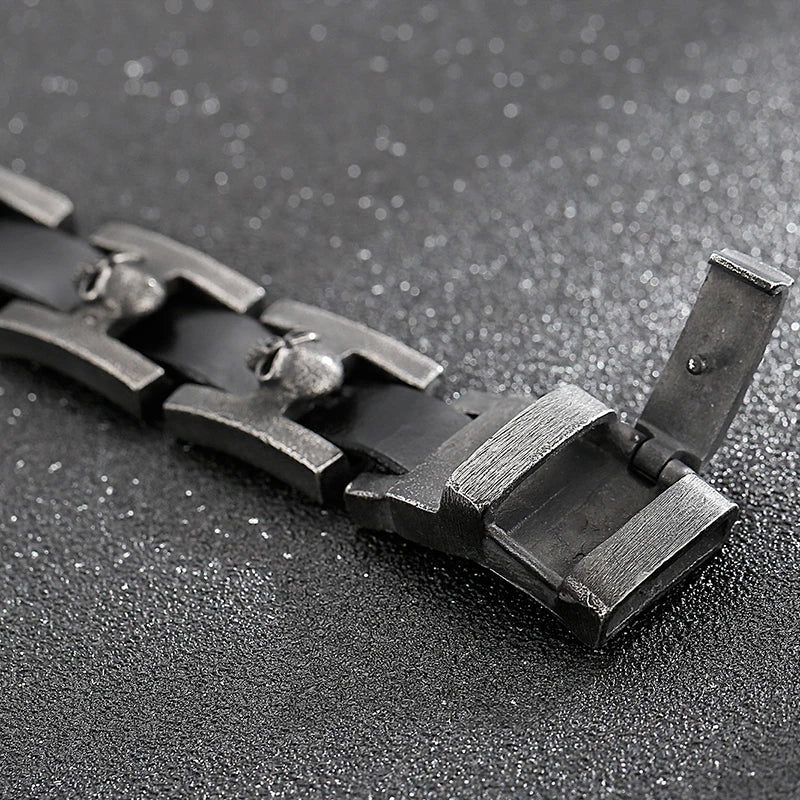 Ghost Skull Head Shaped Men's Leather Bracelets With Belt Buckle Stainless Steel On Hand Bands For Men Male Wristbands