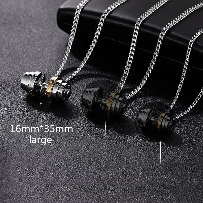 Barbell Fitness Pendant Necklace — Stainless Steel