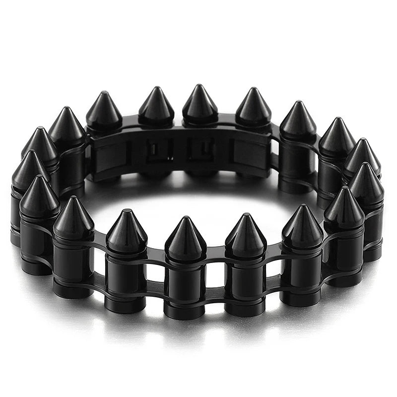Masculine Bike Cycling Chain Man Bracelets of Heavy Sturdy Stainless Steel Black Gold Color Bullet Style Bracelet for