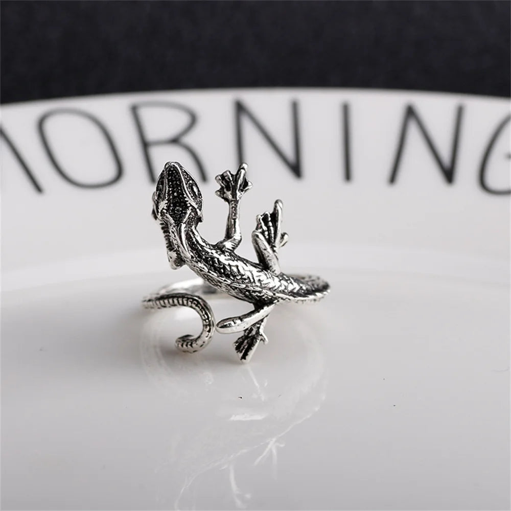 Vintage Lizard Open Ring — Adjustable Gothic Animal Band
