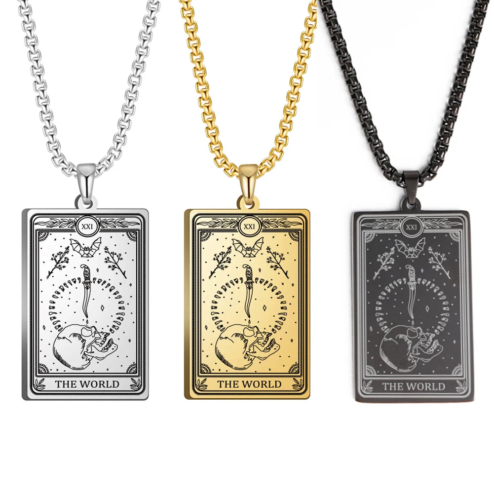 Dawapara Skeleton Tarot Necklace Amulet Marigold Tarot Card Major Arcana Necklaces Halloween Gift Stainless Steel