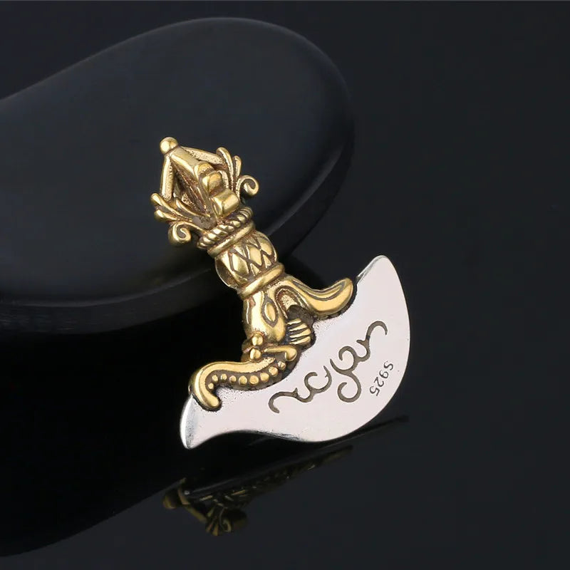 BOCAI Real Solid 100% S925 Silver Jewelry Pendant Buddhist Supplies Vajra Axe and Bead Necklace Diy Beaded Accessories