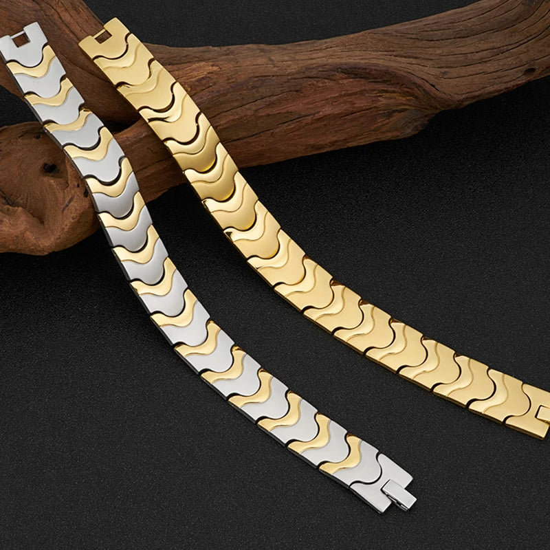 16MM Gold Color Stainless Steel Men's Magnetic Therapy Bracelets For Arthritis Pain Relief and Carpal Tunnel Bracelet
