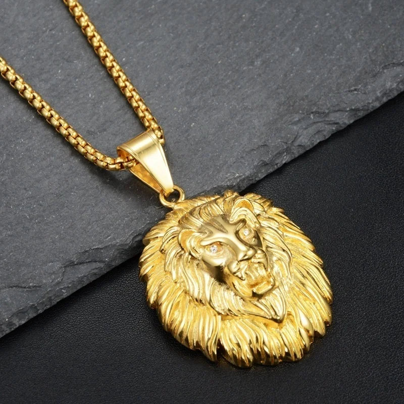 Iced Out Long Hair Lion Head Pendant