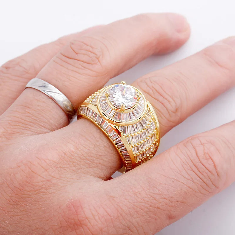 Hip Hop Micro Paved AAA Cubic Zirconia Bling Ice Out Geometric Round Rings for Women Men Hiphop Rapper Jewelry Drop Shipping