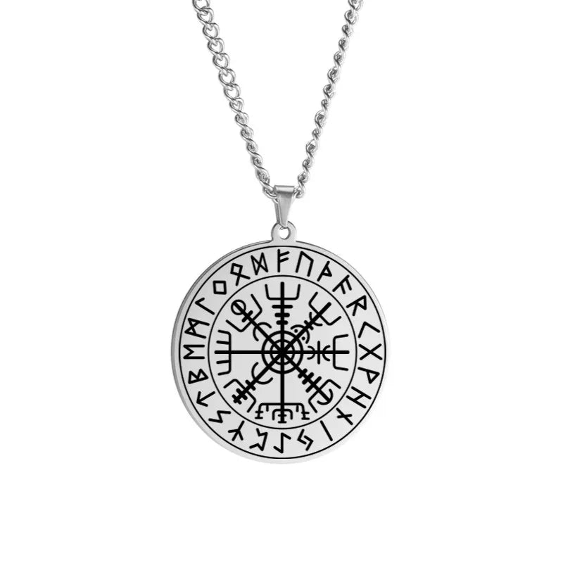 Dawapara Nordic Symbol of Norse Compass In Rune Circle Vegvisir Pendant Necklace Stainless Steel Jewelry Amulet Necklace