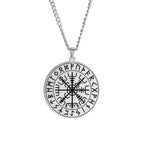 Dawapara Nordic Symbol of Norse Compass In Rune Circle Vegvisir Pendant Necklace Stainless Steel Jewelry Amulet Necklace