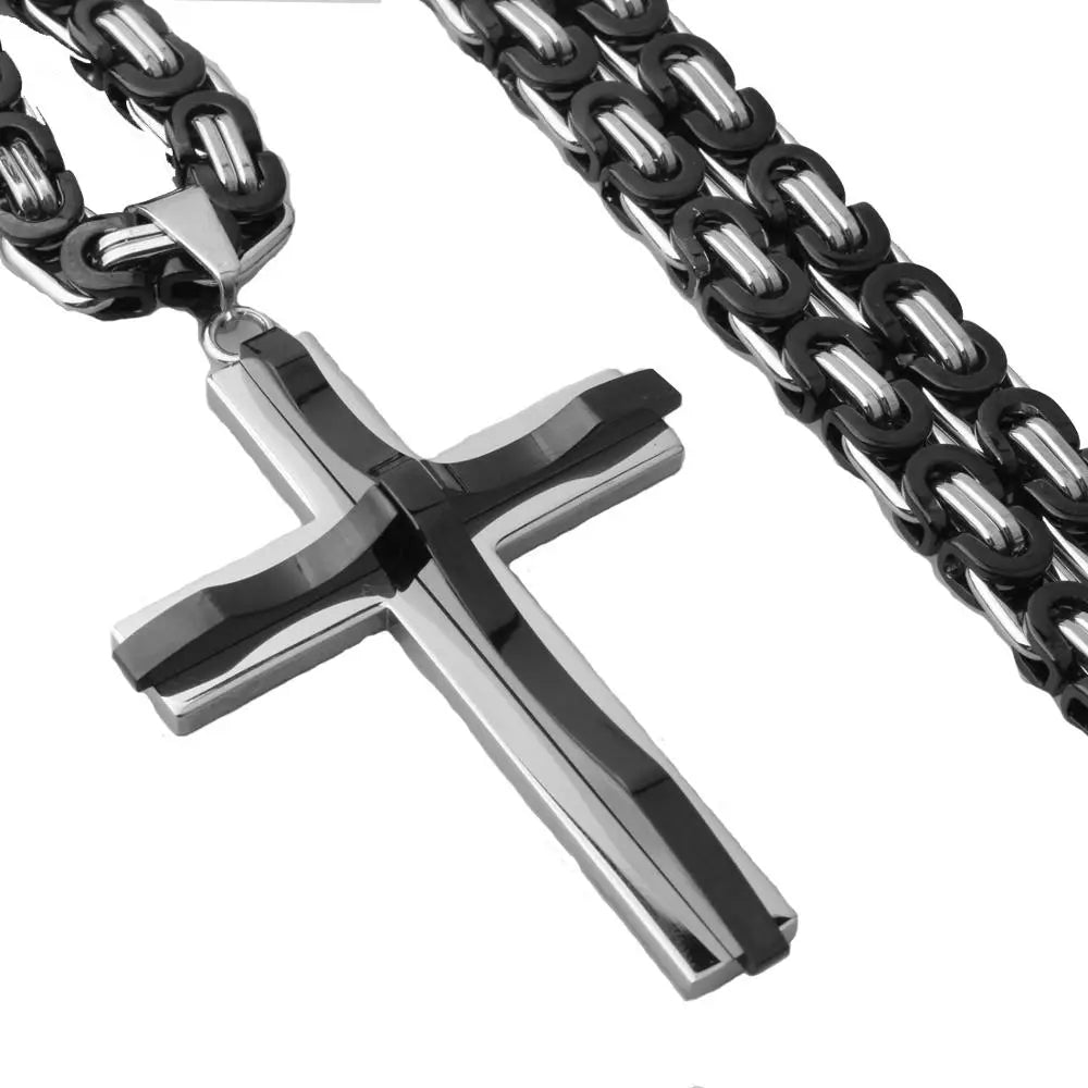 Crucifix Byzantine Chain Necklace — Stainless Steel