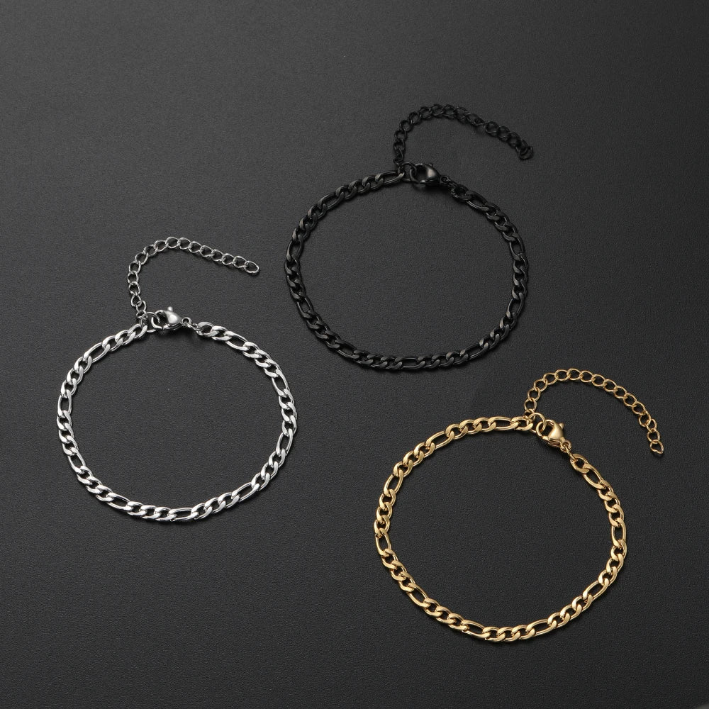 Low Price Width 4MM Stainless Steel Golden Black Chain Bracelet For Men and Women Fashion Gift Jewelry Length 16+5CM
