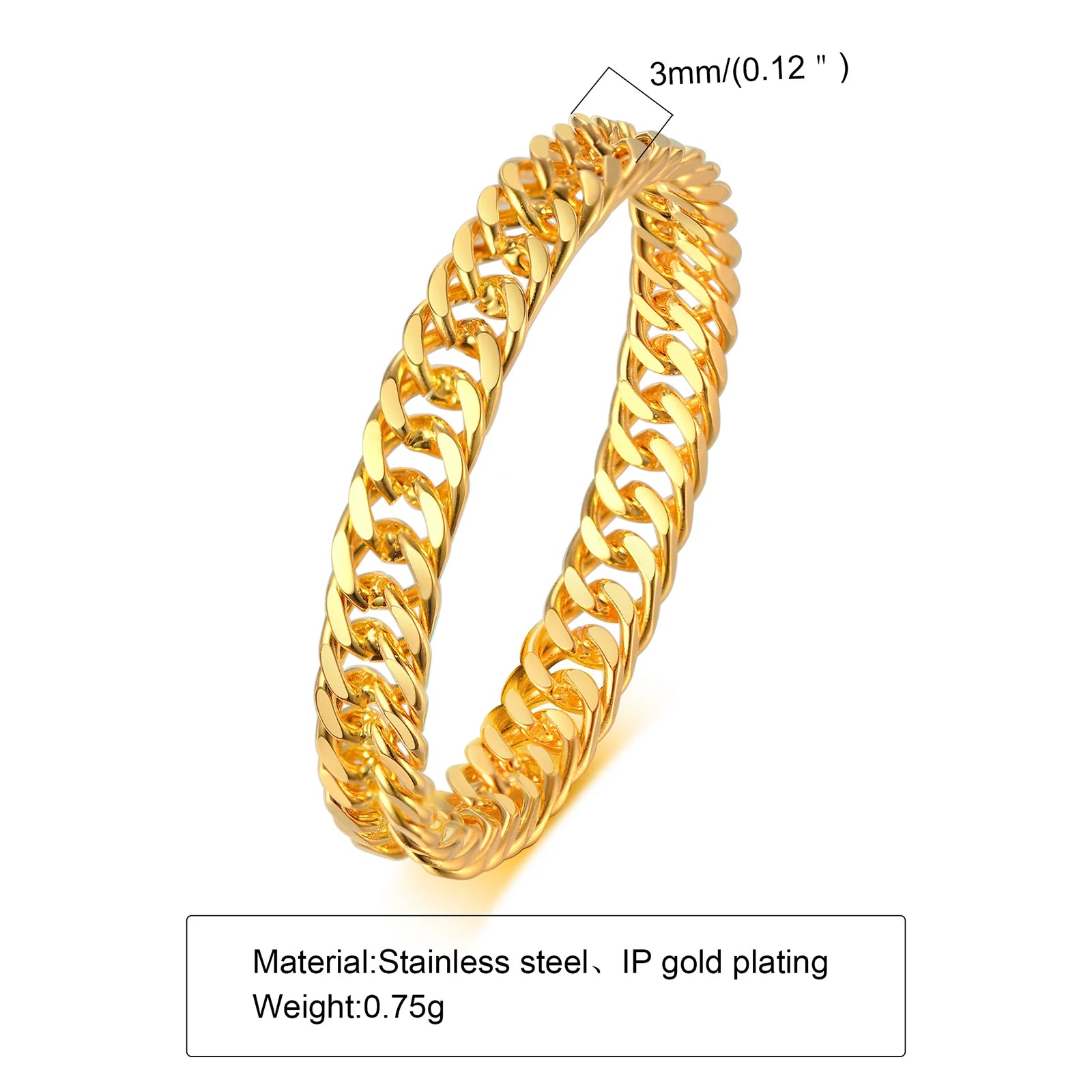 Cuban Ring, Curb Chain Ring, Stainless Steel Miami Link Rings,Streetwear Fashion Hip Pop Cool Ring, Everyday Jewelry 3 to 7 MM