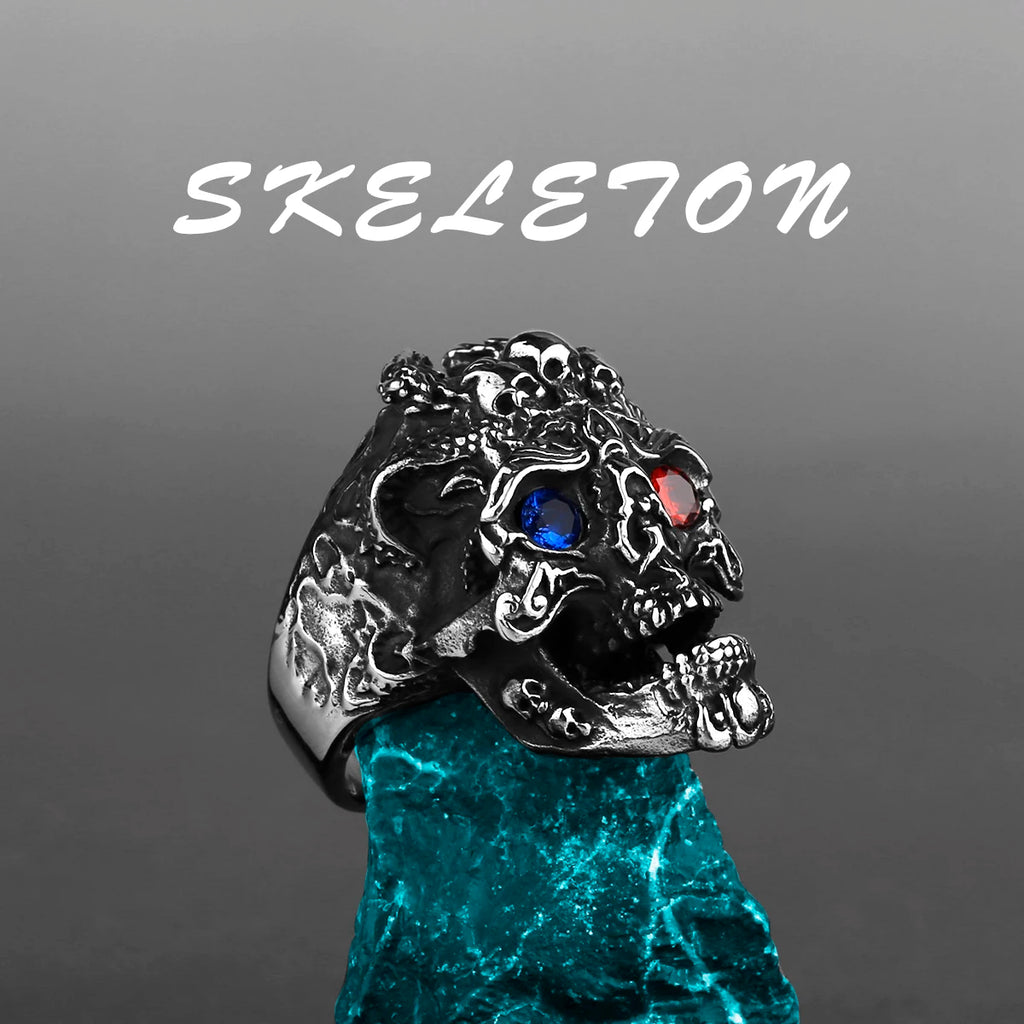 Skeleton Punk Men's Ring Rock Motorcycle Stainless Steel Ring Titanium Steel Casting Creative Gift