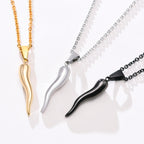 Italian Horn Charm Pendant Necklace — Stainless Steel