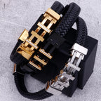 Rope Chain Wrap Leather Bracelet for Man Polished Stainless Steel Men's Charm Bracelets Handmade Male Jewelry Wrist On