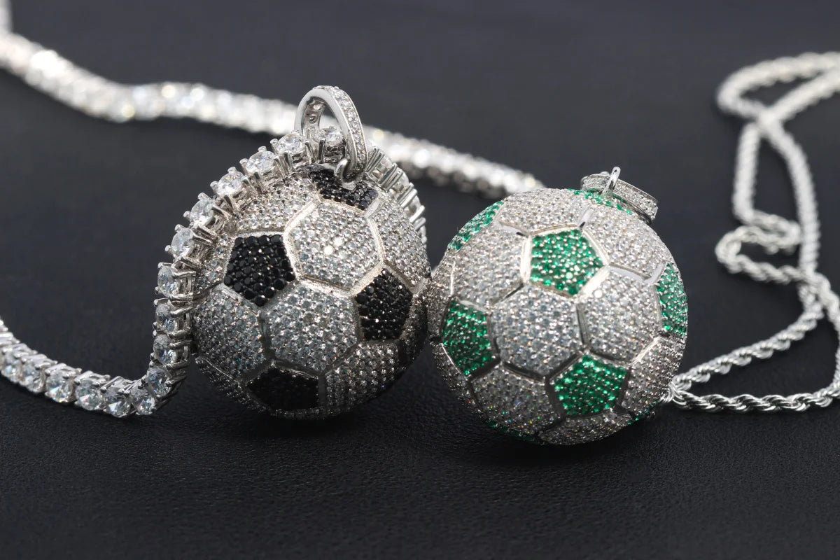 Iced Out Soccer Ball Pendant — Two-Tone Silver Gold