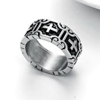 Valily Classic Retro Christian Jesus Cross Ring Stainless Steel Christian Believers Punk Rock Men's Round Rings Band