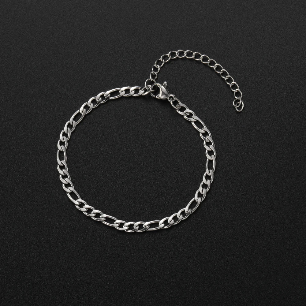 Low Price Width 4MM Stainless Steel Golden Black Chain Bracelet For Men and Women Fashion Gift Jewelry Length 16+5CM