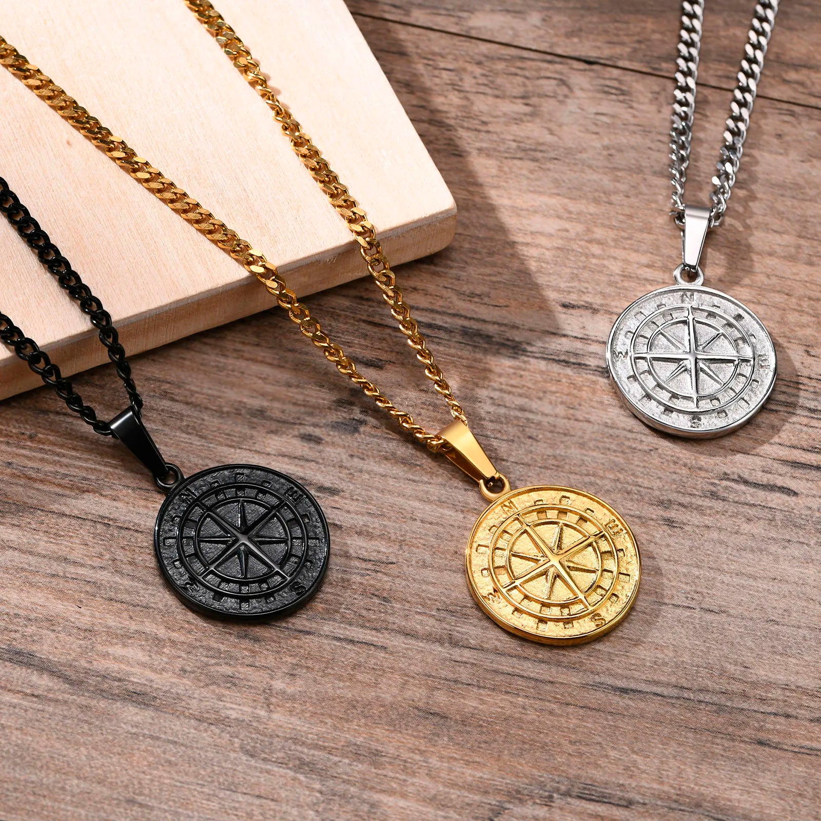 Compass Anchor Medal Pendant — Gold