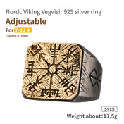 Viking Vegvisir Ring — Silver-Tone Norse Compass Rune