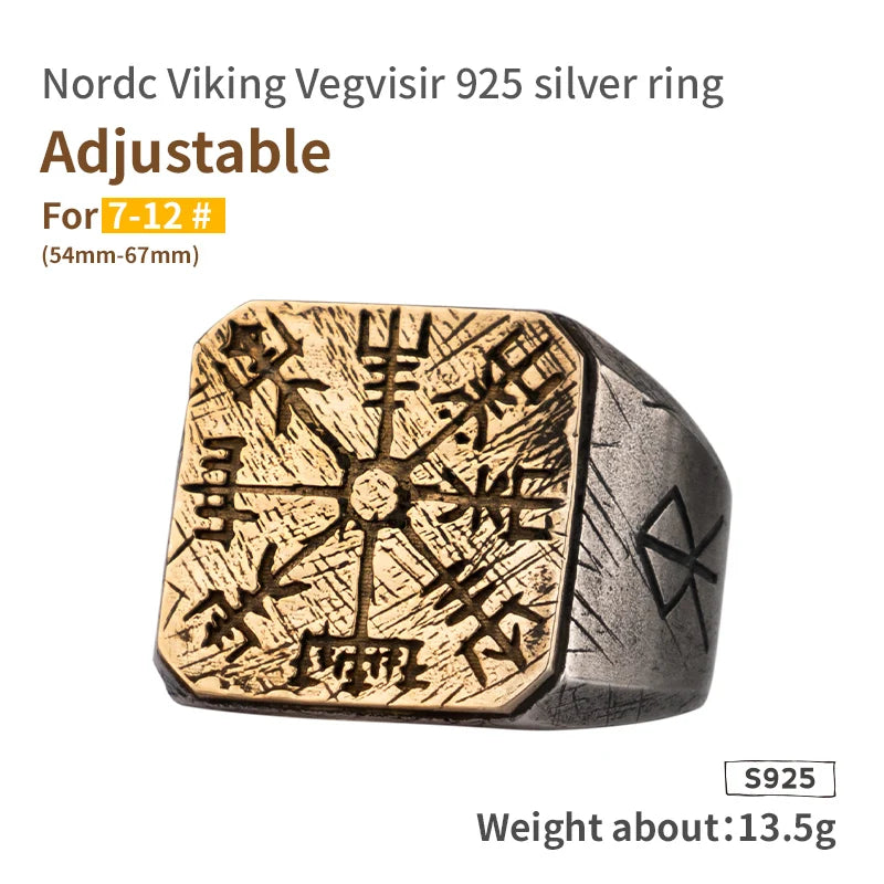 925 Silver Viking Ring Vegvisir Trendy Male Ring Single Ring Fashion Jewelry