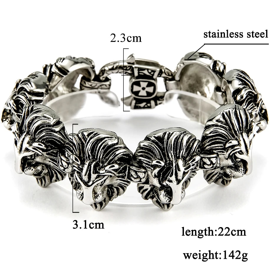 Lion Heads Link Chain Man Bracelet Heavy Stainless Steel Men's Charm Bracelets Bangles Best Friends On Hand Bands Male