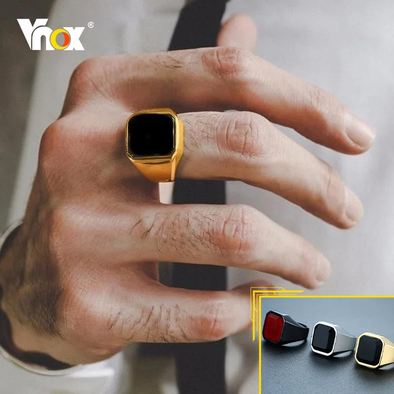 Vnox Stylish Signet Rings for Men, Male Pinky Ring with Black Square CZ Stone,Gold Color Stainless Steel Metal Jewelry