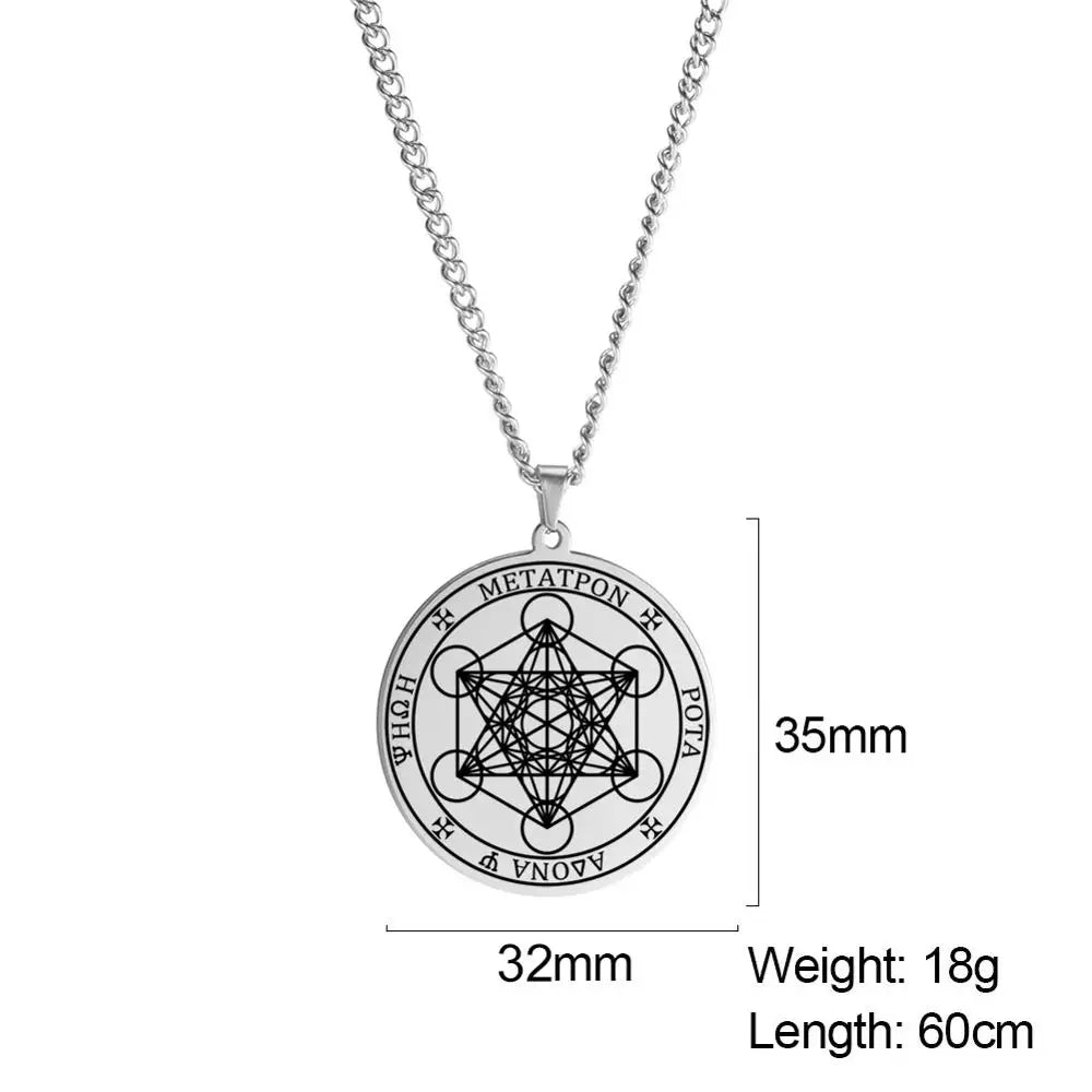 LIKGREAT Angel Seal Archangel Metatron Cube Necklace for Men Women Geometry Stainless Steel Pendants Amulet Spiritual