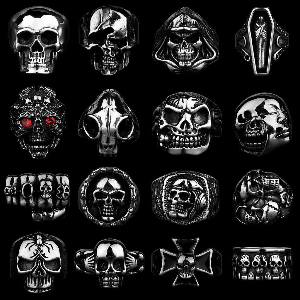 Skeleton Punk Men's Ring Rock Motorcycle Stainless Steel Ring Titanium Steel Casting Creative Gift