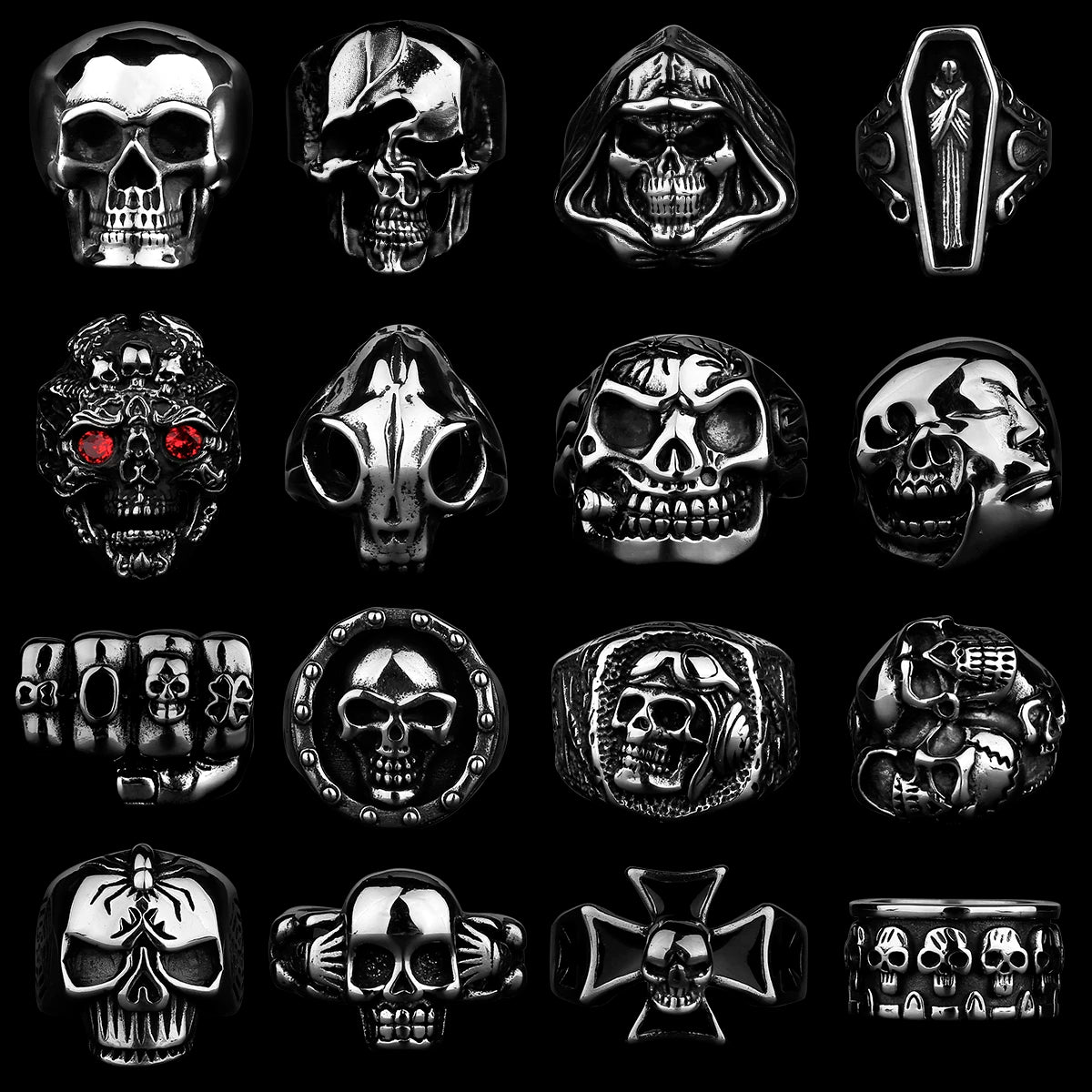 Skeleton Punk Men's Ring Rock Motorcycle Stainless Steel Ring Titanium Steel Casting Creative Gift