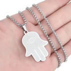 Hamsa Evil Eye Pendant Necklace — Stainless