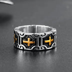 Valily Classic Retro Christian Jesus Cross Ring Stainless Steel Christian Believers Punk Rock Men's Round Rings Band