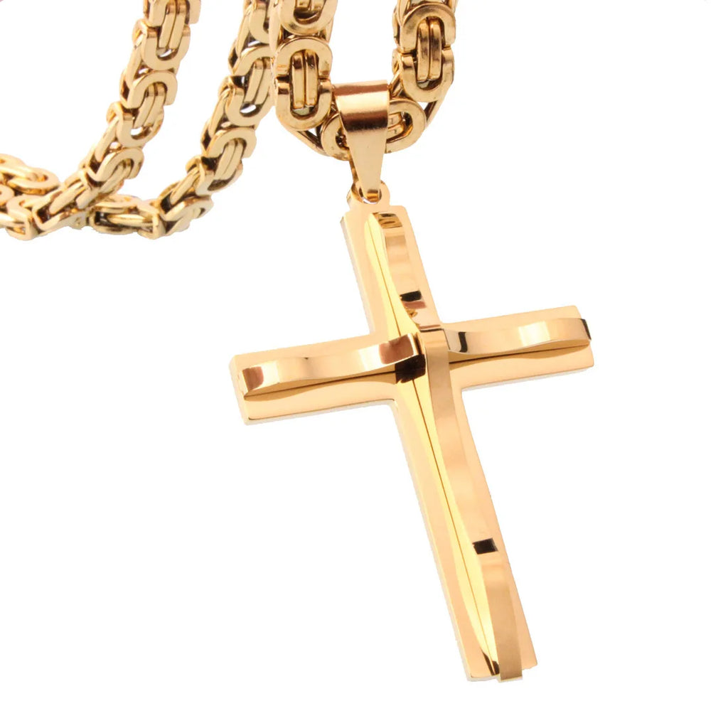 Crucifix Byzantine Chain Necklace — Stainless Steel