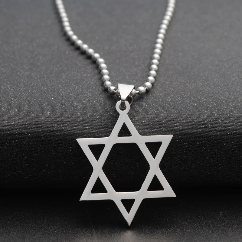 Star of David Beaded Chain Necklace — Stainless Steel