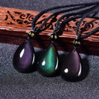 Natural Black Obsidian Rainbow Green Purple Flash Light Pendant Water Drop Necklace Drop Shipping