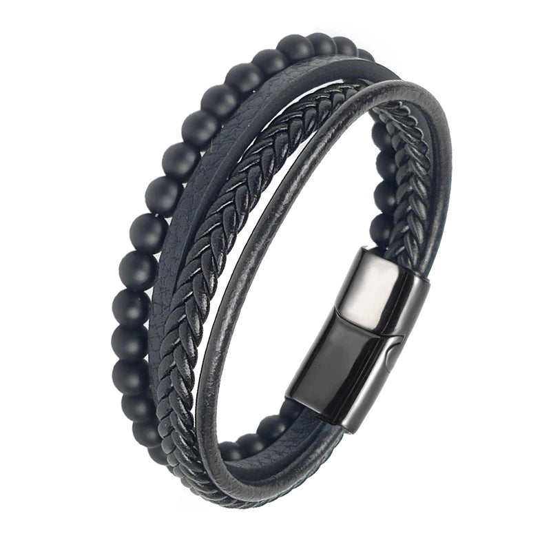 Charm Magnet Clasp Natural Stone Bead Bracelet — Stainless Steel