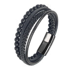 Charm Magnet Clasp Natural Stone Bead Bracelet — Stainless Steel
