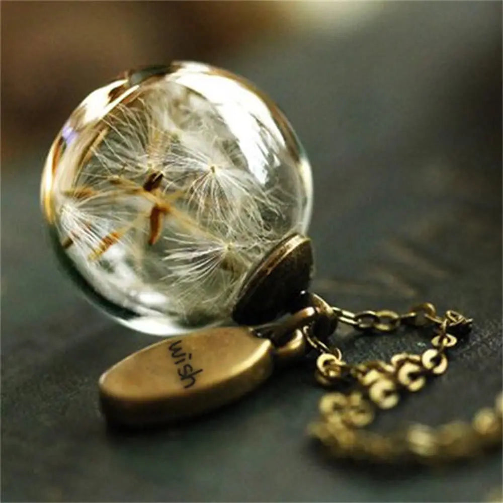 Dandelion Crystal Ball Pendant Necklace — Titanium