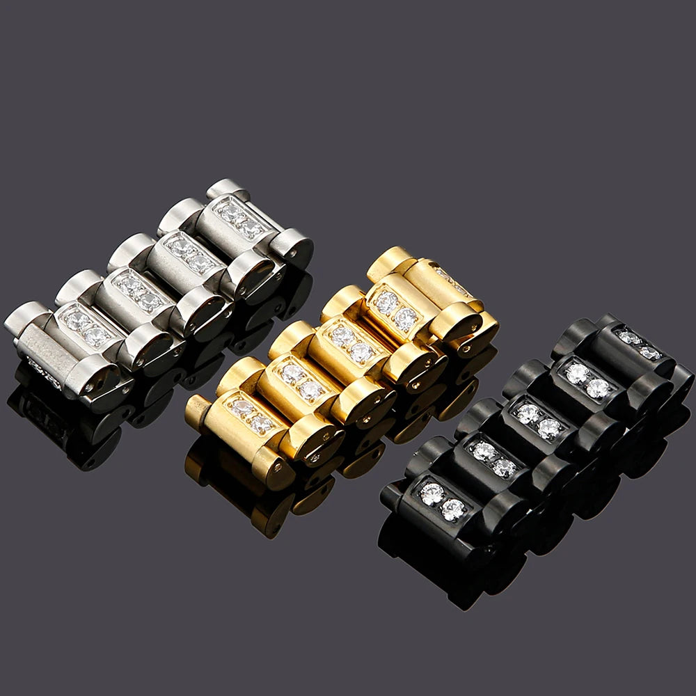 CZ Jewelry Men Bracelet 16MM Wide Watch Strap Chain Link Stainless Steel Bracelet For Bangle Male Jewellery Accessory