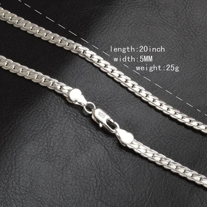 5mm 925 Sterling Silver with Gold Plated Necklace Unisex Flat Snake Link Chain Lobster Clasp Collares Necklaces For Women Men