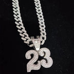 Number 23 Iced Out Pendant Necklace — 13mm Cuban Chain