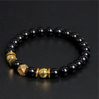 Black Beaded Round Metal Ball Bracelet for Men — Two-Tone