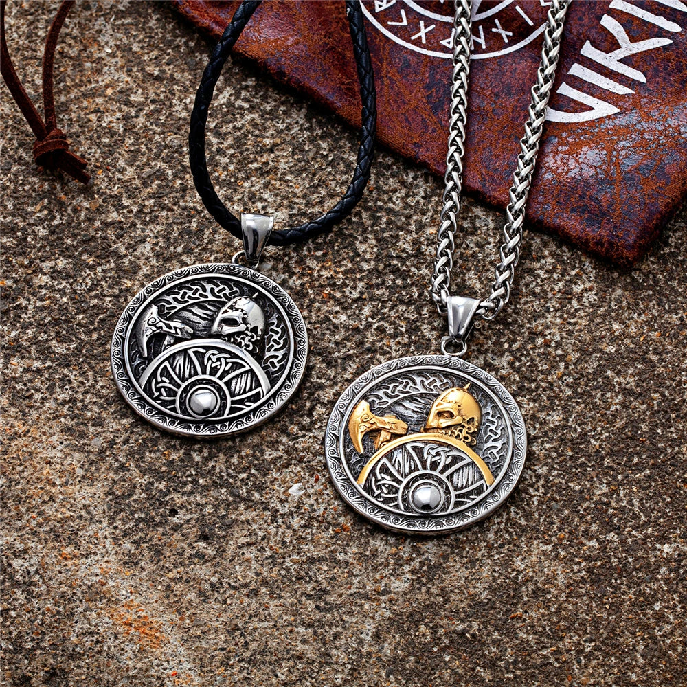 Spartan Warrior Axe Pendant Necklace — Gold-Tone Steel