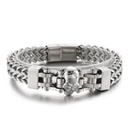 Gothic Stainless Steel Men's Bracelets With Skull Head Double Layer Franco Link Curb Chain Bracelet Man Jewelry With