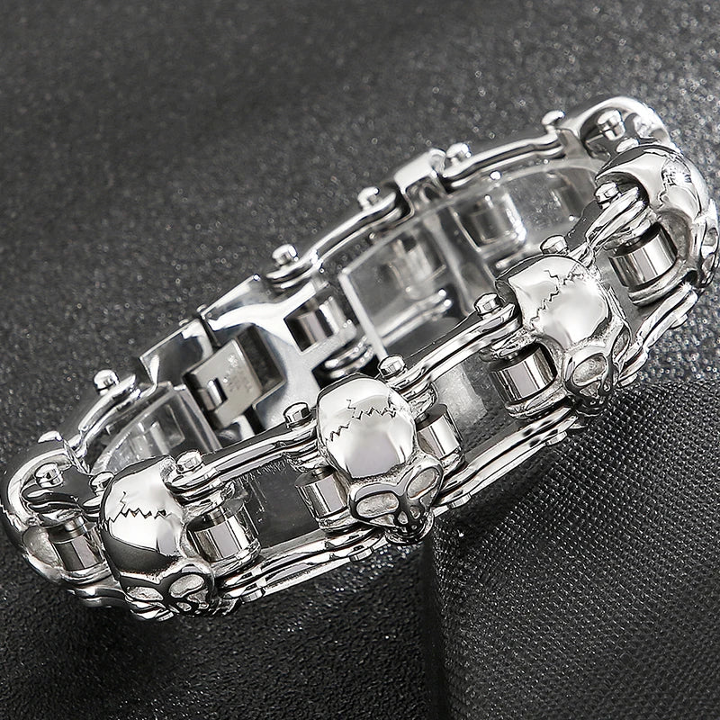 Punk Man Bracelet Skull 21MM Cycling Bicycle Link Chain Men's Bracelets Solid Stainless Steel Gothic Biker Jewelry