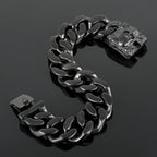 Fongten Gothic Skull Bracelets For Men Ancient Silver Color Stainless Steel Cuban Chain Heavy Bracelet Bangle Jewelry Wholesale