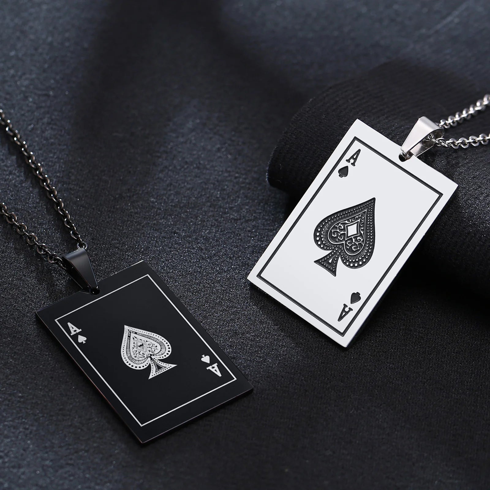 Vnox Lucky Ace of Spades Men Necklaces Jewelry,Stainless Steel Poker A Pendant,Rock Punk Casino Good Fortune Collar